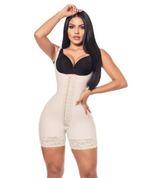 Faja moldeadora reloj de arena, control abdomen - media pierna con tiras, cremalleras y broche central (O-011)