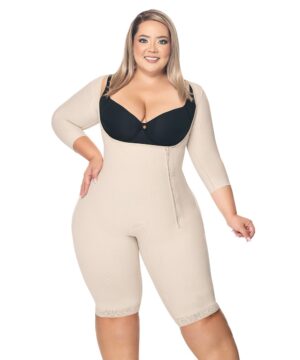 Faja moldeadora con manga corta hasta la rodilla y cremallera lateral (O-024)