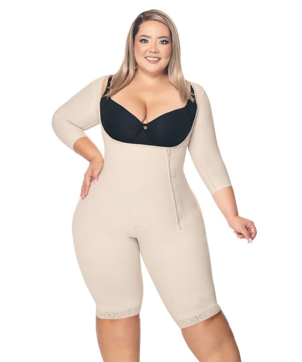 Faja moldeadora con manga corta hasta la rodilla y cremallera lateral (O-024)