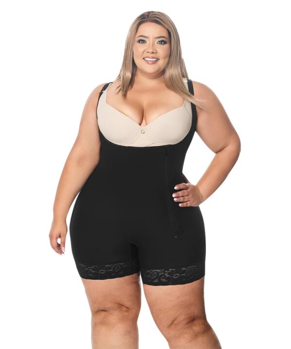 Faja moldeadora control abdomen - media pierna con tiras y cremallera lateral (O-016)